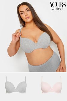 Yours Curve Grey Lace Trim Padded Bra 2 Pack (B70637) | LEI 233