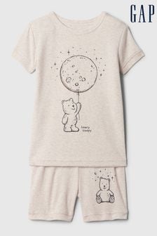 Gap Beige Organic Cotton Brannan Bear Graphic Short Pyjama Set (12mths-5yrs) (B70646) | kr234