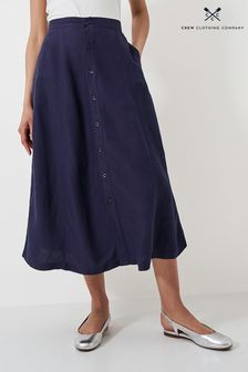 Crew Clothing Company Blue Plain Linen Relaxed Flared Dress (B70765) | €85