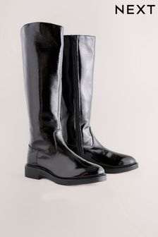 Black Patent Forever Comfort® Leather Rider Knee High Boots (B70785) | $130