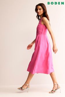 Boden Pink Carla Linen Midi Dress (B70814) | OMR59
