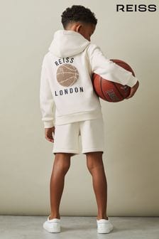 Reiss Off White Cottle Junior Relaxed Embroidered Basketball Hoodie (B70847) | 291 SAR