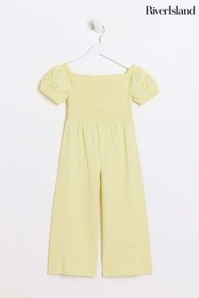 River Island Yellow Mini Girls Puff Sleeve Jumpsuit (B70849) | 99 QAR
