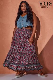 Yours Curve Blue Tiered Boho Skirt (B70966) | ₪ 156