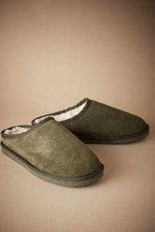 Khaki Green Signature Suede Mule Slippers (B71034) | $47