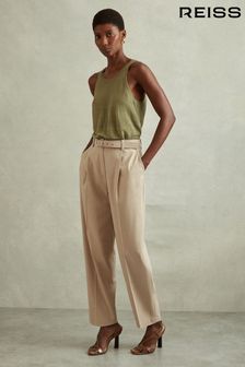Reiss Neutral Freja Tapered Belted Trousers (B71081) | 979 SAR