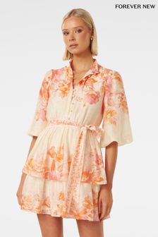 Forever New Isla Printed Tiered Mini Dress With a Touch of Linen