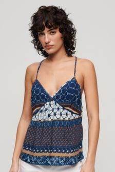 Superdry Blue Printed Woven Cami Top (B71143) | kr488