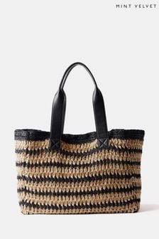 Mint Velvet Black Striped Tote Bag (B71320) | €203