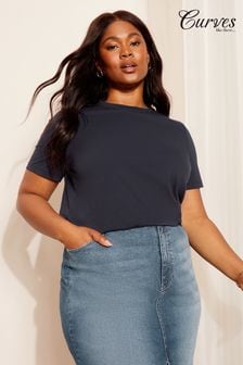 Curves Like These Navy Blue Crew Neck T-Shirt (B71388) | kr290