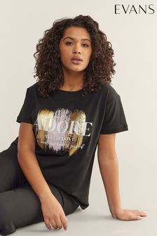 Črna/bela - Evans Adore' Print T-shirt (B71472) | €25