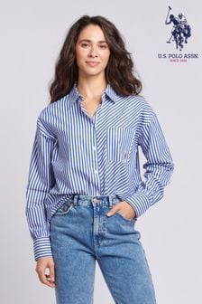 U.S. Polo Assn. Womens Loose Fit Blue Striped Shirt