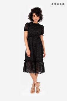Черный - Puff Sleeve Tiered Hem Midi Dress With Frills (B71641) | €82