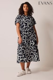 Evans Curve Navy Blue & White Midi Dress (B71866) | kr558