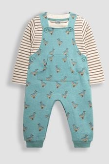 JoJo Maman Bébé Blue Duck Print Dungarees & Top Set (B71869) | $46