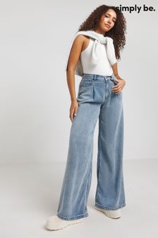 Simply Be Blue Lightweight Pleated Wide Leg Jeans