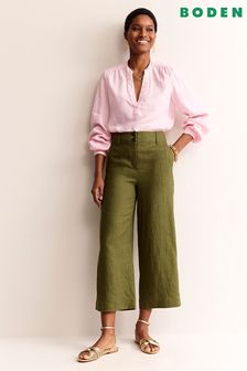 Boden Green Westbourne Linen Crop Trousers (B71970) | OMR47