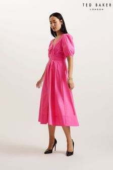 Пурпурный - Платье миди с рукавами-буфами Ted Baker Ledra (B72008) | €232
