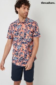 Threadbare Orange Cotton Floral Print Short Sleeve Shirt (B72125) | €32