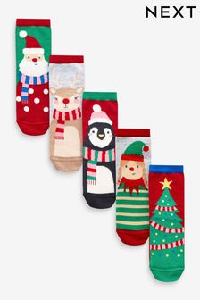 Red/Green Cotton Rich Christmas Character Ankle Socks 5 Pack (B72189) | $24 - $31