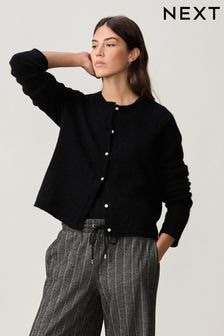 Black Soft Touch Button Through Knitted Cardigan with Alpaca (B72265) | $67