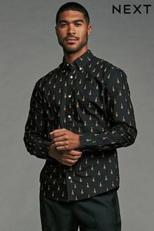 Black and Gold Tree - Long Sleeve Christmas Print 100% Cotton Shirt (B72355) | 43 €