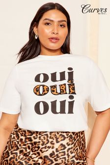 Curves Like These White Letters Short Sleeve Graphic T-Shirt (B72390) | €23