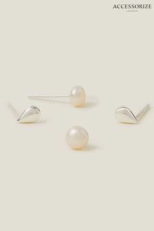 Accessorize Sterling Silver Plated Molten Pearl Studs 2 Pack (B72436) | €25