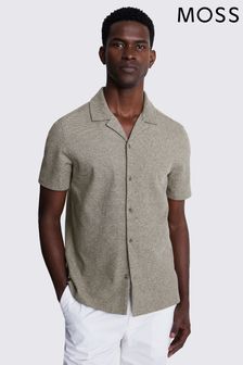 MOSS Grey Knitted Cuban Collar Shirt (B72536) | $110