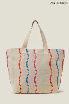 Accessorize Natural Wiggle Stripe Tote Bag