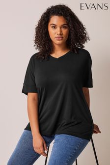 Czarny - Evans V-neck Modal T-shirt (B72710) | 140 zł