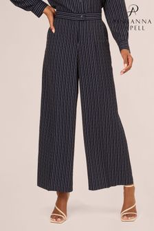 Adrianna Papell Blue Full Length Pinstripe Woven Trousers