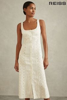 Льняное платье миди с вышивкой ришелье Reiss Clarice (B72912) | €301