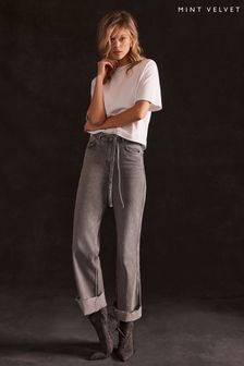 Mint Velvet Grey Distressed Wide Jeans (B73117) | $153