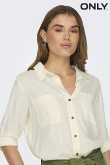 ONLY White Utility Cargo Pocket Detail Shirt (B73123) | $76