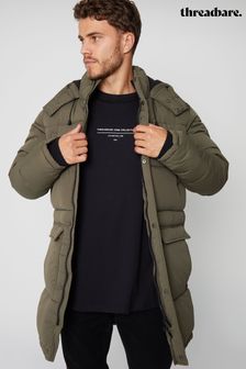 Threadbare Khaki Showerproof Longline Hooded Puffer Jacket (B73207) | €96