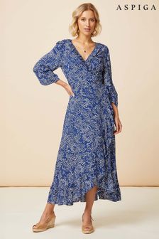 Синее платье из ткани Ecovero™ с длинными рукавами и запахом Aspiga Demi (B73211) | €179