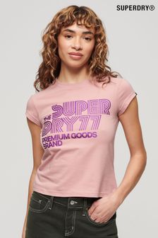 Rosa - Superdry Superdry Retro T-Shirt mit Glitzerlogo (B73289) | 41 €