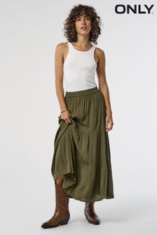 ONLY Green Cheesecloth Tiered Midi Holiday Skirt (B73293) | $45