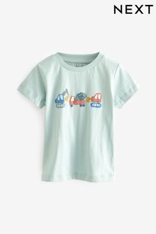 Azul con excavadoras - Camiseta de manga corta con estampado de transporte (3 meses - 7 años) (B73470) | 8 € - 11 €