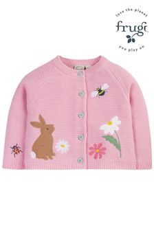 Frugi Pink Easter Rabbit Applique Detailed Cardigan (B73622) | €47 - €50