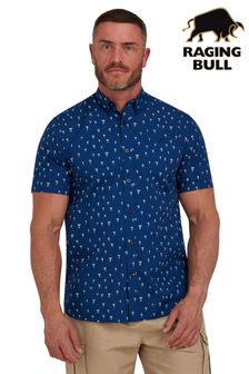 Raging Bull Blue Short Sleeve Daisy Print Poplin Shirt (B73641) | kr831 - kr961
