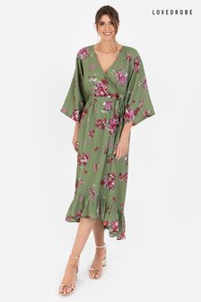 Зеленый - Платье-кимоно с запахом и оборками Loverobe (B73715) | €76