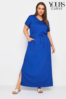 Yours Curve Blue Side Split Drawcord Maxi Dress (B73727) | KRW61,900