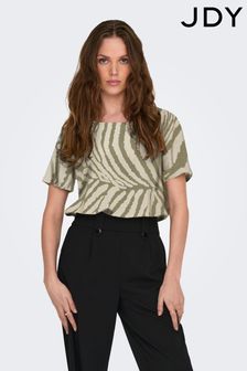 JDY Green Zebra Print Woven Short Sleeve T-Shirt (B73730) | KRW47,000