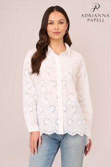 Adrianna Papell Eyelet Button Front Tunic White Shirt