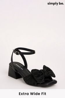 Simply Be Black Extra Wide Fit Plissé Bow Low Occasion Heel Sandals (B73880) | €43