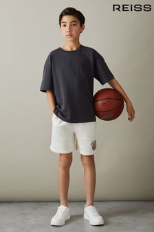 Reiss Off White Arto Junior Relaxed Embroidered Basketball Shorts (B73897) | KRW72,000