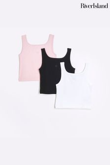 River Island Pink Girls Multipack Rib Square Neck Tank Top (B73922) | HK$185