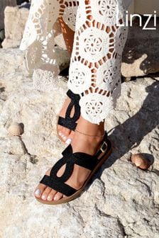 Linzi Black Larissa Knitted Footbed Sandals (B74007) | SGD 58
